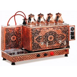 Tiryaki 4 Gözlü Bakır Çay Kazanı, 4 Demlikli, Elektrik+Gaz